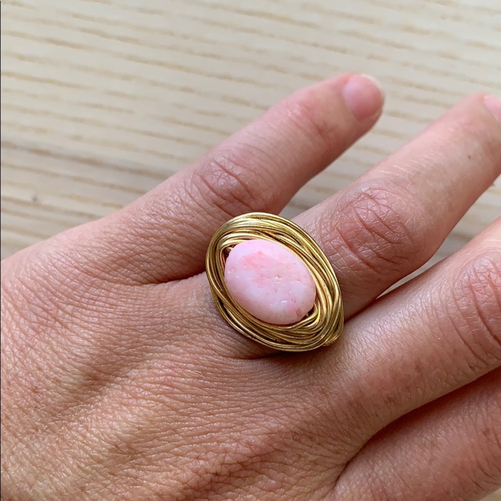 Pink stone and brass ring
